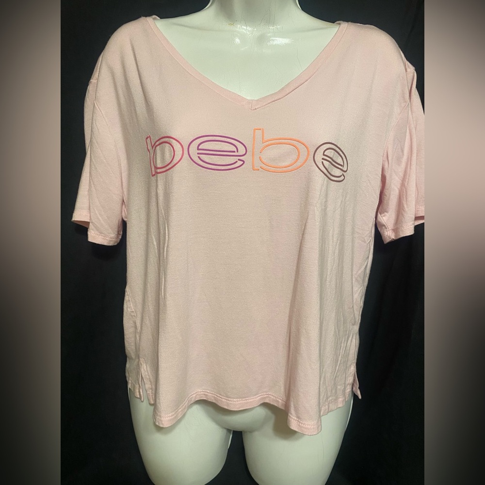 Bebe Pink V-Neck Short Sleeve Tee